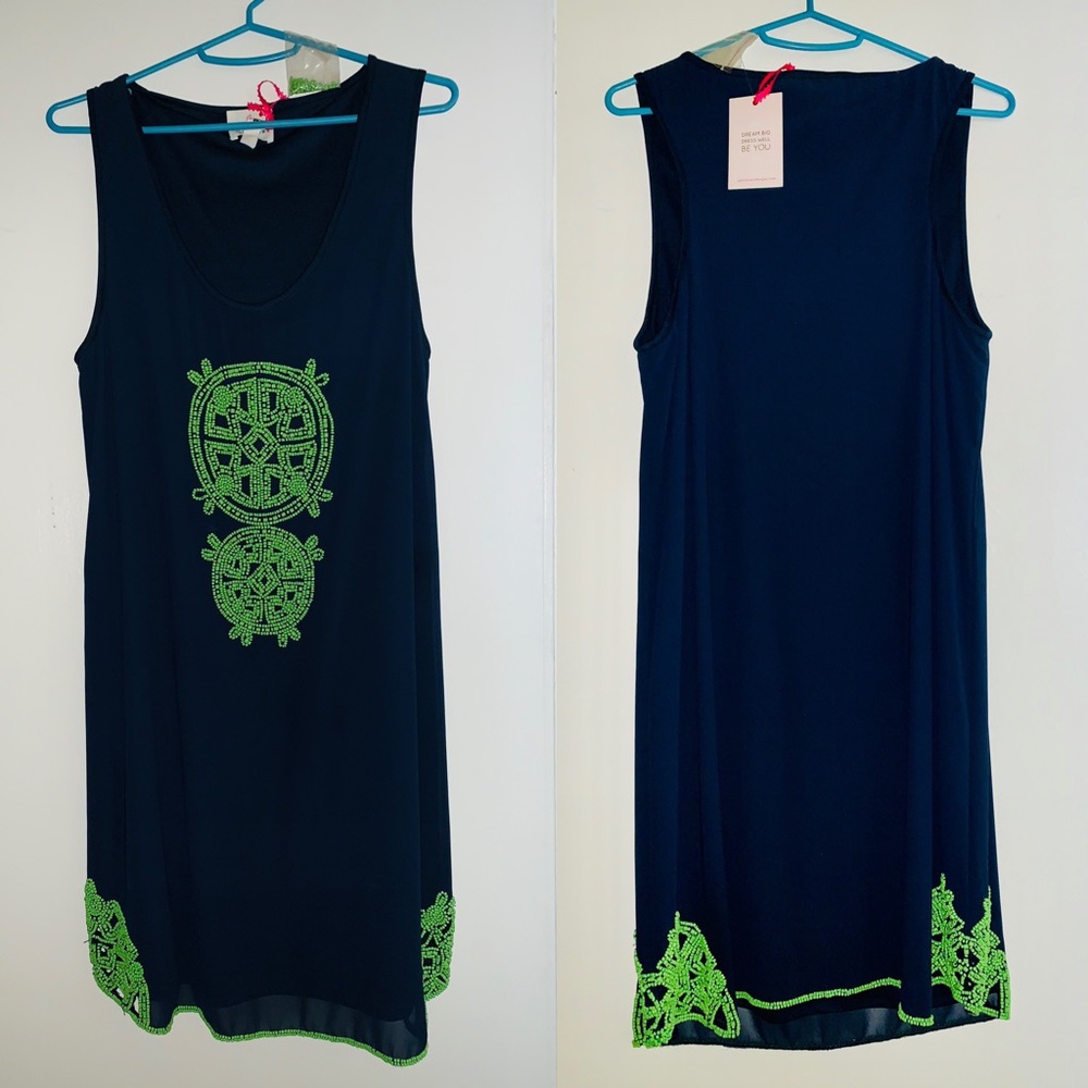 Navy/Green Julie Brown Beaded Summer Dress